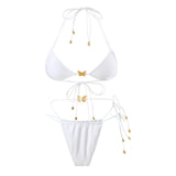 Metal Butterfly Halter High Cut Leg Bikini Women Swimwear Two-Pieces Bikini Set Female Swimsuit Bather Bathing Suit Swim V6460