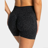 Women's High Waisted Leopard Print Yoga Shorts — Seamless Tummy Control Workout Biker Shorts for Gym, Fitness, and Running