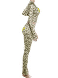 Weird Puss Letter Leopard Print 2 Piece Set Women Casual Zip Hooded Crop Jacke+Leggings Matching Stretch Sporty Street Outfits
