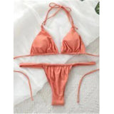 Sexy Wrinkled High Cut Thong Bikini Women Swimwear Female Swimsuit Two-Pieces Bikini Set Bather Bathing Suit Swim Lady V4010C
