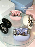 Fashion OWS Clip On Earbuds ENC Clear Call Low Latency Bluetooth Headphones with Free Rhinestone Butterfly Accessories