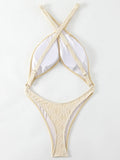 Tummy Cut Out Extreme Micro Thong Female Swimwear One Piece Swimsuit Women Cross Backless Monokini High Cut Bathing Suit Swim