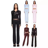 Iamgia New Front Shoulder Slim Fit Letter Printed Open Line Design Slim Fit Hooded Zipper Short Jacket Pants Set