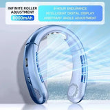8000mAh Electric Hanging Neck Fan Portable Bladeless Mini Rechargeable Mute LED Digital Display Air Cooler For Outdoor
