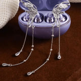 Creative Butterfly Earphone Clips Silver Tassels Headphone Accessories Two Pieces Set Artificial Crystals Earphone Decorations