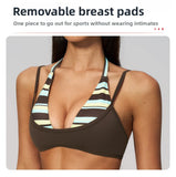 Women New Fake Two piece Yoga Bra Color Contrasting Back Sports Bra Gym Strap Hanging Neck Strap Fitness Bra Sports Bra Female