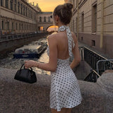 Elegant Off-Shoulder Polka Dot Mini Dress Women's Sleeveless Backless High Waist Y2K Summer Fashion Club Party Gown