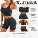 2 Pieces Workout Sets for Women,Tie-dye Seamless Yoga Shorts with Sports Bras,Athletic Matching Outfits,Gym,Casual
