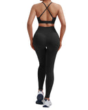 2 Piece Fitness Sets for Women Padded Push Up Sports Bra Booty Leggings with Pockets Yoga Gym Outfits Workout Sets Female