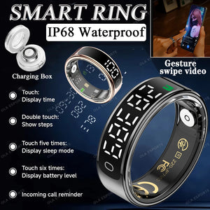 Smart Ring Display Screen and Touch, Wireless Charging,Smart Control,Health Manager,5ATM Waterproof For Men Women New Rings