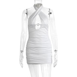2 Colors Sexy Pleated Halter Evening Party Dress Summer Short Cut Out Dresses For Women Tight Club Mini Dress Clubwear D110