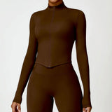 New Running Elasticity Yoga Jacket Zipper Slimming Top Coat Women's Sports Jacket Gym Workout Sports Long Sleeves Women Tights