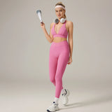 2 Piece Fitness Sets for Women Padded Push Up Sports Bra Booty Leggings with Pockets Yoga Gym Outfits Workout Sets Female