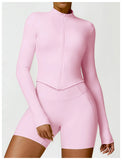 New Running Elasticity Yoga Jacket Zipper Slimming Top Coat Women's Sports Jacket Gym Workout Sports Long Sleeves Women Tights
