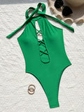 High Neck Lace Up High Leg Cut Women Swimwear One Piece Swimsuit Female Backless Monokini Hollow Out Bathing Suit Swim Bodysuit