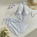 With Sarong Glitter Sparkling Depp V Neck One Piece Swimsuit Women Swimwear Female Cut Out Halter Bather Bathing Suit Swim V5754
