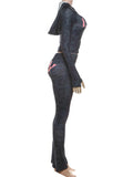 Weird Puss Letter Leopard Print 2 Piece Set Women Casual Zip Hooded Crop Jacke+Leggings Matching Stretch Sporty Street Outfits