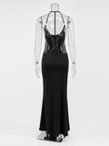 Tossy Women Halter Backless Bodycon Maxi Dress Open Back Spaghetti Strap Gold Ring Evening Party Gown Summer Beach Long Dress