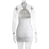 2 Colors Sexy Pleated Halter Evening Party Dress Summer Short Cut Out Dresses For Women Tight Club Mini Dress Clubwear D110