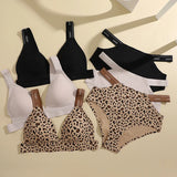 2-Pieces Leopard Underwear Sexy Lingerie Bra Seamless Set Sexy Woman Erotic Intimates Bra Thongs Female Cross Waistband Bodysuit