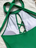 High Neck Lace Up High Leg Cut Women Swimwear One Piece Swimsuit Female Backless Monokini Hollow Out Bathing Suit Swim Bodysuit