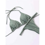Sexy Wrinkled High Cut Thong Bikini Women Swimwear Female Swimsuit Two-Pieces Bikini Set Bather Bathing Suit Swim Lady V4010C