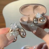 Earrings For Ear Clip Earphone Rotating Flower Blossoms Shining Decorations