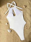 High Neck Lace Up High Leg Cut Women Swimwear One Piece Swimsuit Female Backless Monokini Hollow Out Bathing Suit Swim Bodysuit