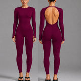 Sports Overall Bodysuit Women Seamless Jumpsuit Gym One-piece Suit Workout Outfits Backless Yoga Tights Long Sleeve Activewear