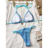 Sexy Neon Halter Ribbed Bikini Female Swimsuit Women Swimwear Two-Pieces Bikini Set Padded Bather Bathing Suit Swim Lady V4048