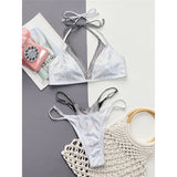 Shiny Sequin Splicing Halter High Cut Bikini Women Swimwear Female Swimsuit Two-Pieces Bikini Set Bather Bathing Suit Swim V4609