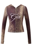 gia slim fit letter printed open thread design hooded zipper short jacket pants set