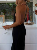 Tossy Women Halter Backless Bodycon Maxi Dress Open Back Spaghetti Strap Gold Ring Evening Party Gown Summer Beach Long Dress