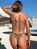 Sexy Bikinis Micro Thongs Swimsuit Women Bathing Suit Rings Biquini Bandage Beachwear Print Swimwear Sexy Bikini Sets With Chain
