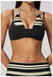 Women New Fake Two piece Yoga Bra Color Contrasting Back Sports Bra Gym Strap Hanging Neck Strap Fitness Bra Sports Bra Female