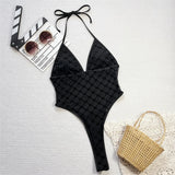 New One Piece Swimsuit Female Monokini Padded Bather Bathing Suit Swim Halter Mini Micro Thong High Cut Leg Women Swimwear V6474