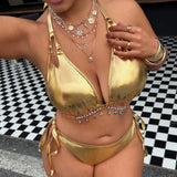 Gold Big Bikini Push Up Women Swimsuit High Waist Plus Size Swimwear Split Bathing Suit Biquine Brasileiro Micro Bikini Set