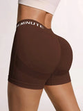 Women's Cycling Side Letter V-Shaped Sports Yoga Shorts, Skin-Friendly Super Breathable Process High Elasticity Waist-Cinching H