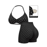 2PCS Seamless Dot Print Sports Bra Yoga Set VHigh Waist Biker Scrunch Shorts Outfit Workout Tracksuit For Women Active Wear XP36
