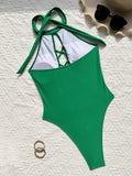 High Neck Lace Up High Leg Cut Women Swimwear One Piece Swimsuit Female Backless Monokini Hollow Out Bathing Suit Swim Bodysuit