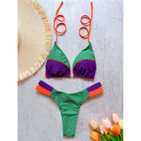 Bather Bathing Suit Swim Splicing Halter High Cut Brazilian Bikini Women Swimwear Female Swimsuit Two-Pieces Bikini Set V6067