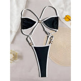 S - XL Extreme String Mini Micro Thong One Piece Swimsuit Women Swimwear Female Splicing Leopard Bather Bathing Suit Swim V7066