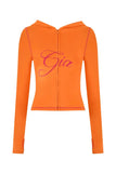 new shoulder letter printed open thread design slim fit hooded zipper short jacket shorts set