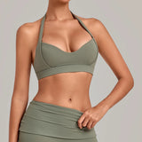 Halter Yoga Bra Women's Backless Sports Fitness Underwear Breathable Runnings Push Up Crop Top Female Yoga Workout Underwear