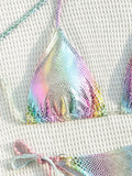 Colorful Snakeskin Halter Strappy Bikini Female Swimsuit Women Swimwear Two-pieces Bikini Set Bather Bathing Suit Swim Beachwear