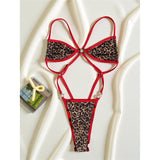 S - XL Extreme String Mini Micro Thong One Piece Swimsuit Women Swimwear Female Splicing Leopard Bather Bathing Suit Swim V7066