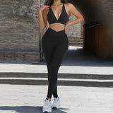 2 Piece Fitness Sets for Women Padded Push Up Sports Bra Booty Leggings with Pockets Yoga Gym Outfits Workout Sets Female