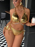 Gold Big Bikini Push Up Women Swimsuit High Waist Plus Size Swimwear Split Bathing Suit Biquine Brasileiro Micro Bikini Set