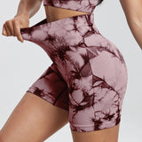 2PCS Tie Dye Butt Lifting Sexy Gym Shorts Woman Skinny Stretch High Waist Sport Shorts Casual Seamless