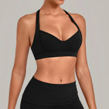 Halter Yoga Bra Women's Backless Sports Fitness Underwear Breathable Runnings Push Up Crop Top Female Yoga Workout Underwear